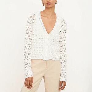 Vince White Crochet Cotton Cardigan Sweater Size M